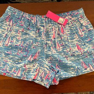 LILLY PULITZER LILO Pull on Linen Shorts BOATYLICIOUS Size XL NWT